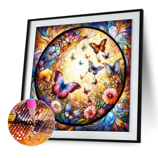 Glass Wind Butterfly Bush - Full Round Drill Diamond Painting 30*30CM