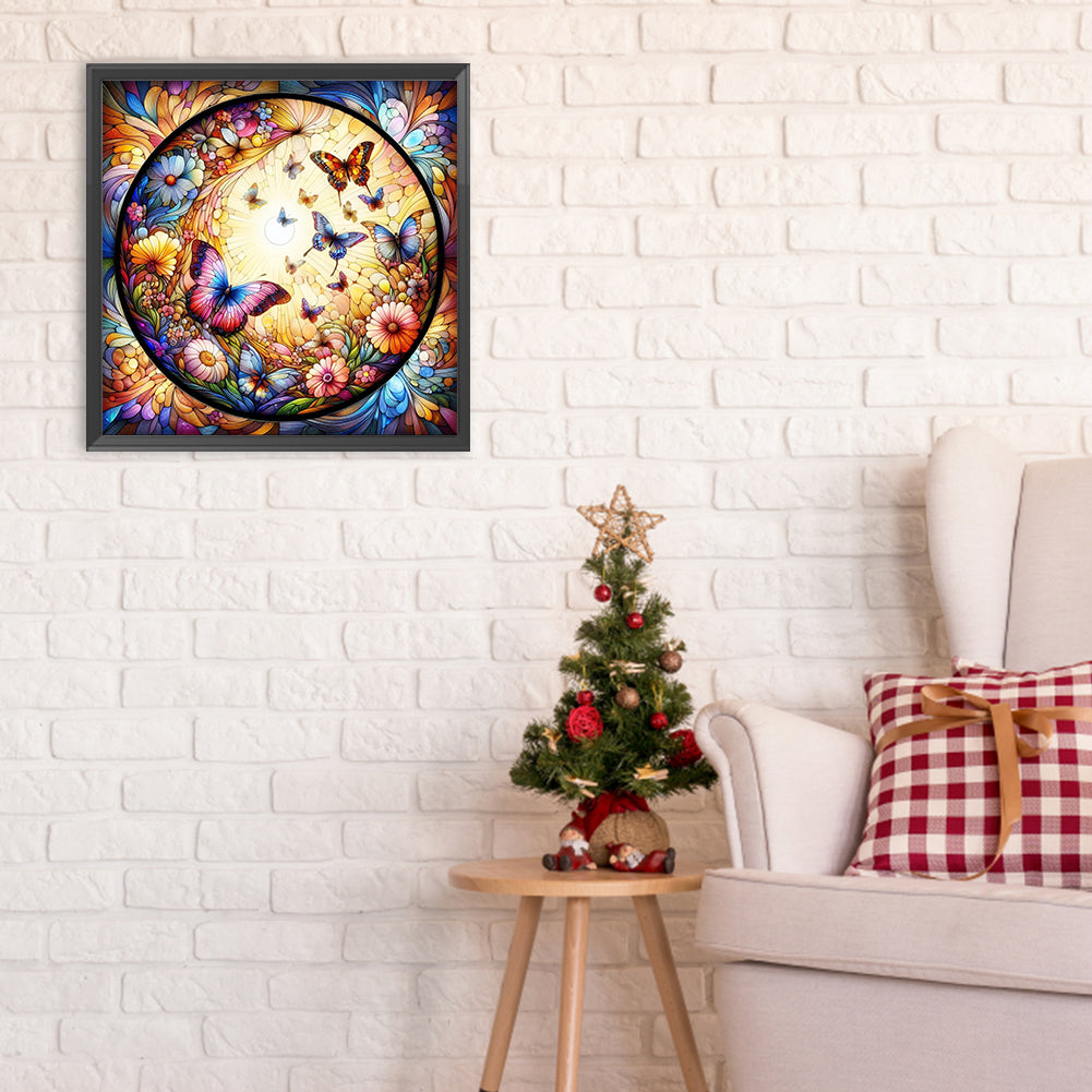 Glass Wind Butterfly Bush - Full Round Drill Diamond Painting 30*30CM