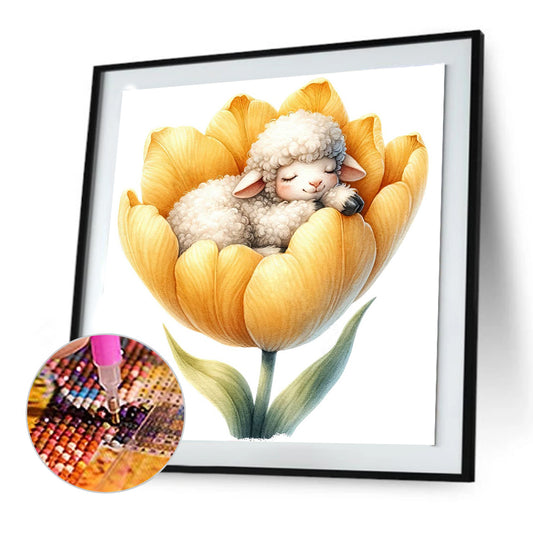Sheep And Tulips - Full Round Drill Diamond Painting 30*30CM