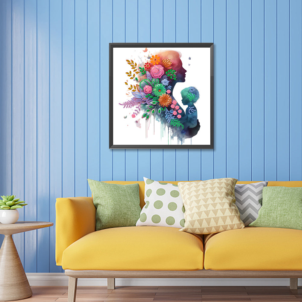 Mother And Child Silhouette - Special Shaped Drill Diamond Painting 30*30CM