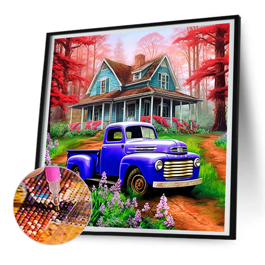 Classic Car In The Woods - Full Round Drill Diamond Painting 30*30CM