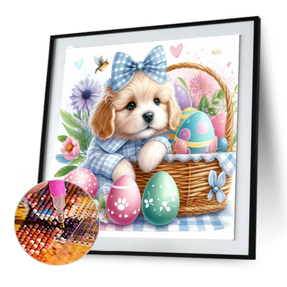 Curly-Eared Dog And Easter Eggs - Full Round Drill Diamond Painting 30*30CM