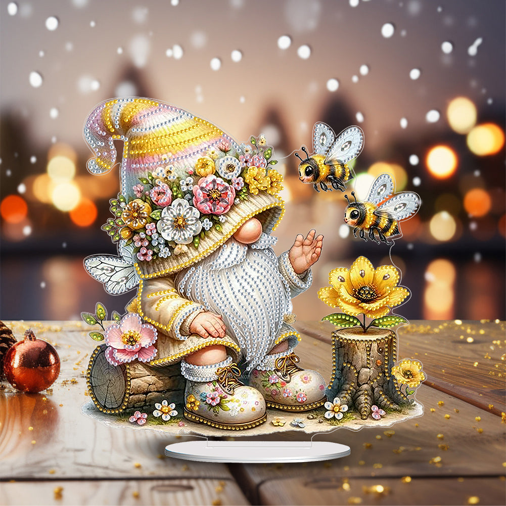 Gnome Double Sided Effect Diamond Painting Tabletop Ornaments Kit (Bee Gnome)