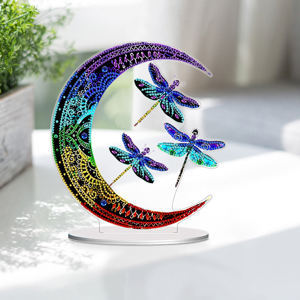 Double Side Special Shaped Moon Dragonfly Desktop Diamond Painting Art Kits