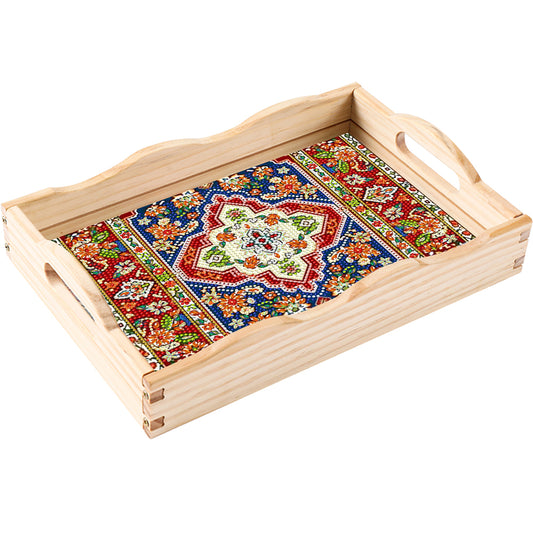 Wooden Retro Pattern 5D DIY Diamond Painting Serving Tray with Handle Home Decor