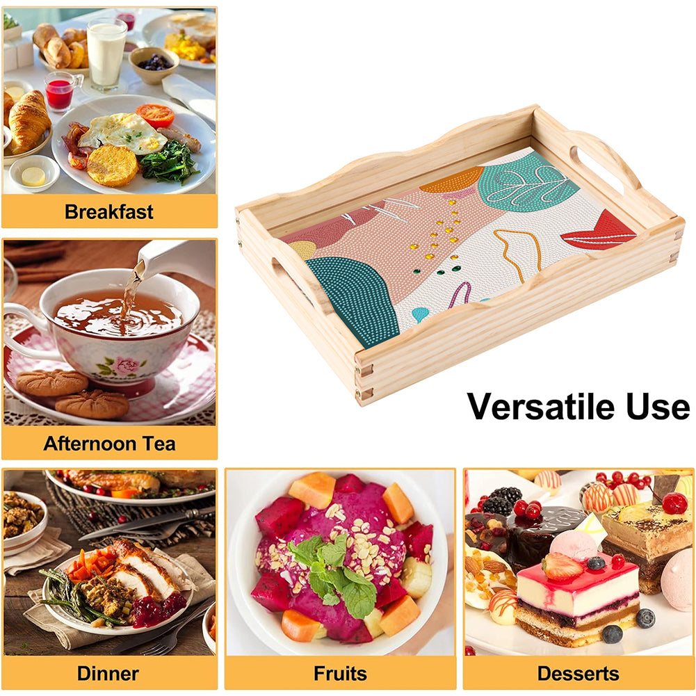 Wooden Simple Pattern 5D DIY Diamond Painting Serving Tray with Handle for Table