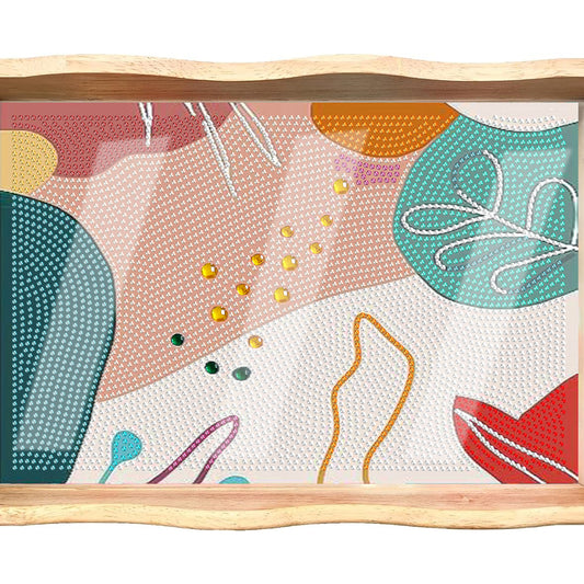 Wooden Simple Pattern 5D DIY Diamond Painting Serving Tray with Handle for Table