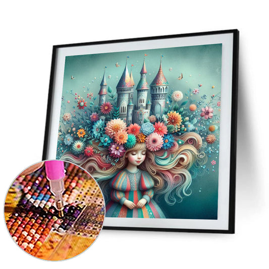 Flower Castle Hair For Girls - Full Round Drill Diamond Painting 30*30CM