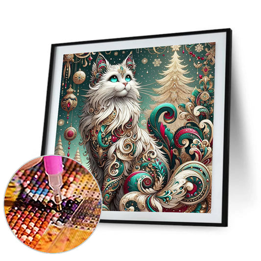 Decorative White Cat - Full Round Drill Diamond Painting 30*30CM