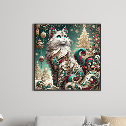Decorative White Cat - Full Round Drill Diamond Painting 30*30CM