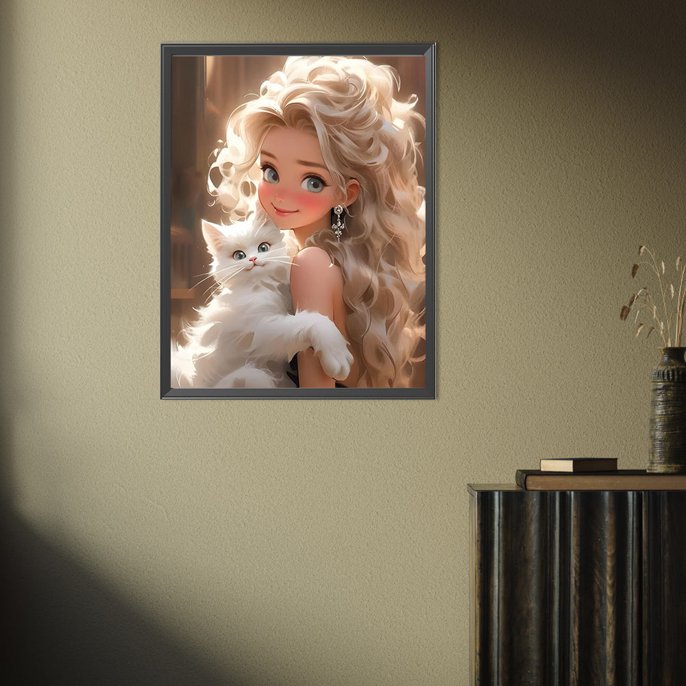 White Cat Girl - Full Square Drill Diamond Painting 30*40CM