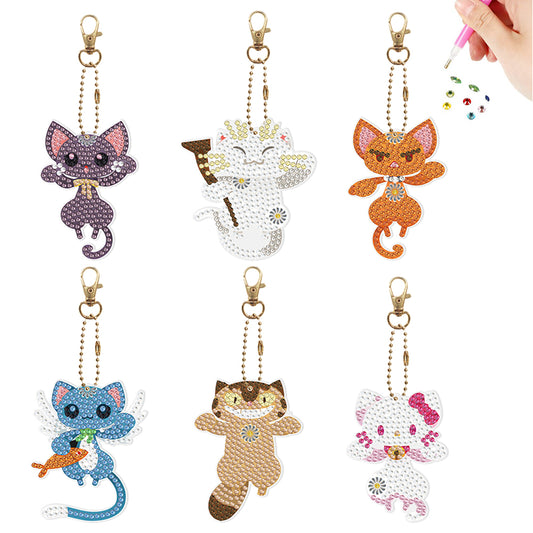 6Pcs PVC Double Sided Special Shaped Jumping Animal Diamond Painting Keychain