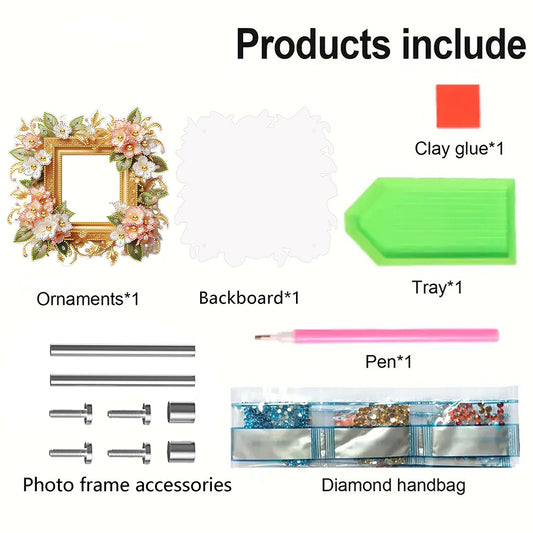 Special Shape Floral Diamond Painting Photo Frame Kits Bedroom Table Decor