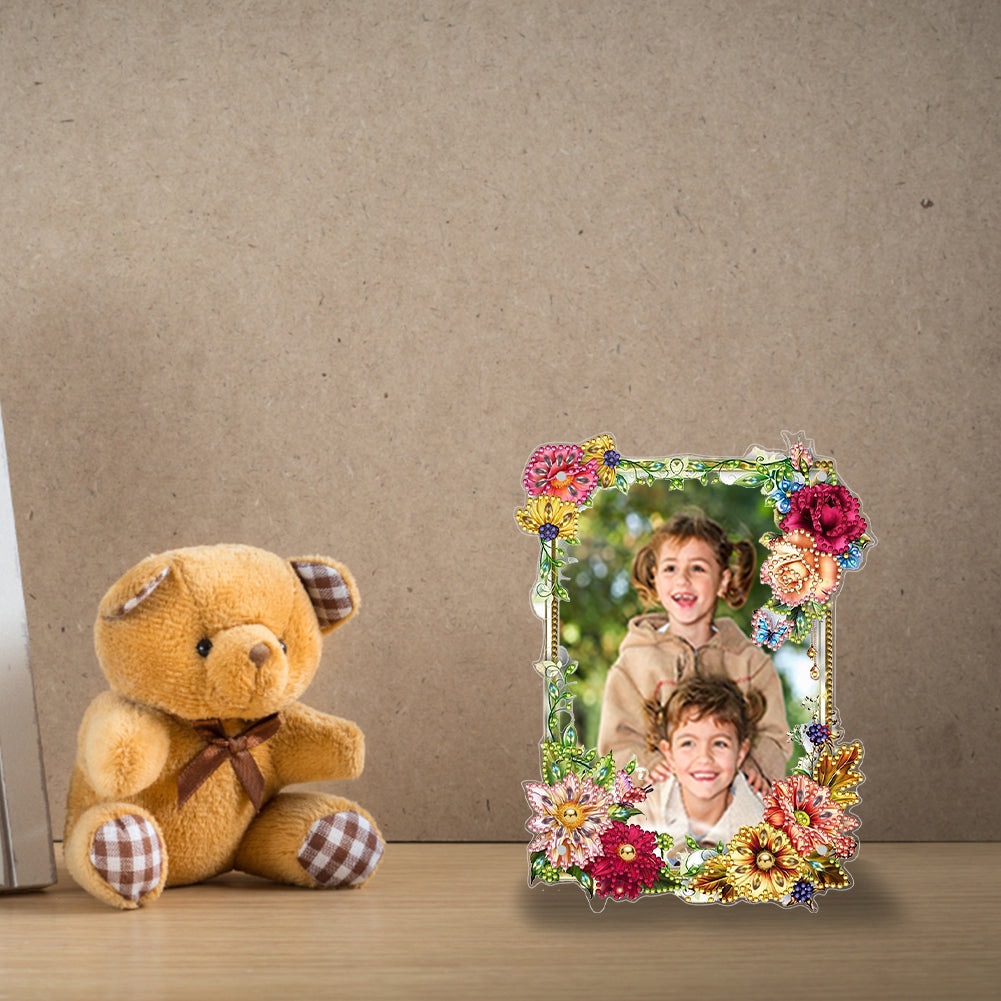 Special Shape Floral Diamond Painting Photo Frame Kits Bedroom Table Decor