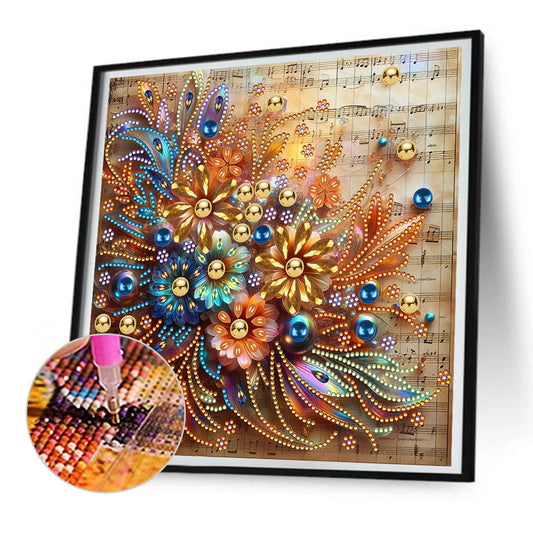 Blooming Flowers On Sheet Music - Special Shaped Drill Diamond Painting 30*30CM