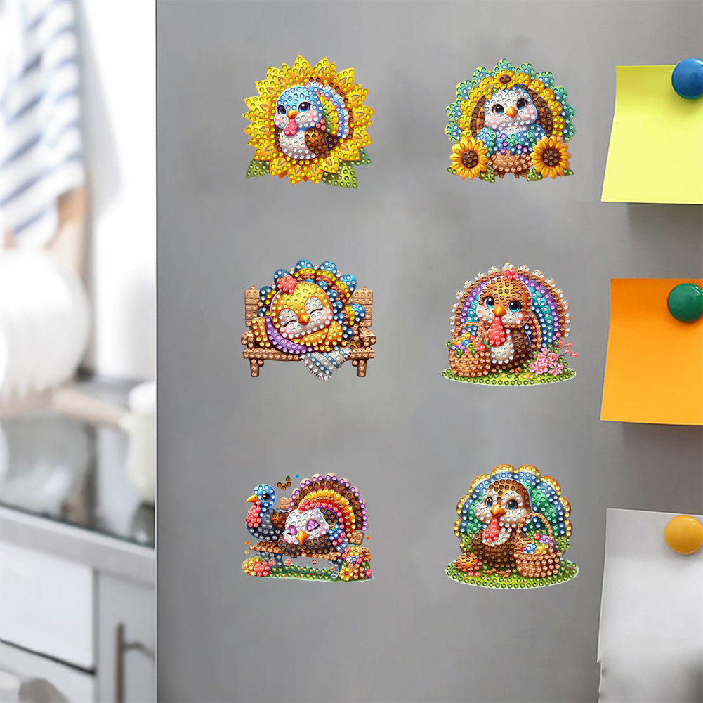 6Pcs Acrylic Special Shape Turkey Diamond Painting Fridge Magnet for Home Decor