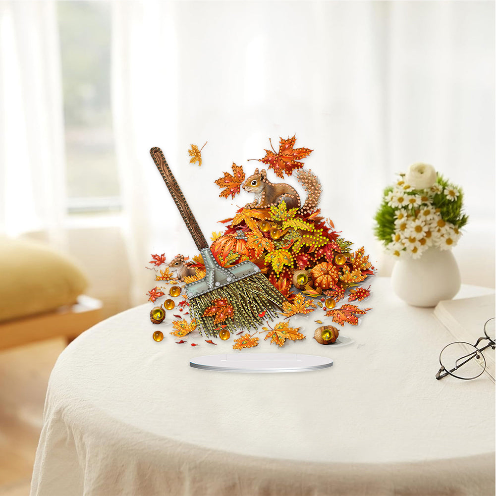 Special Shape Maple Leaf Squirrel Desktop Diamond Art Kits Bedroom Table Decor