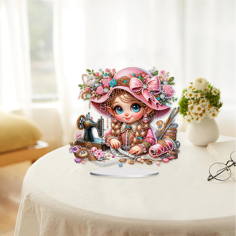 PVC Special Shaped Sewing Machine Girl Desktop Diamond Art Kits Bedroom Decor