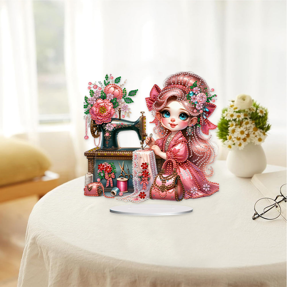 PVC Special Shaped Sewing Machine Girl Desktop Diamond Art Kits Bedroom Decor