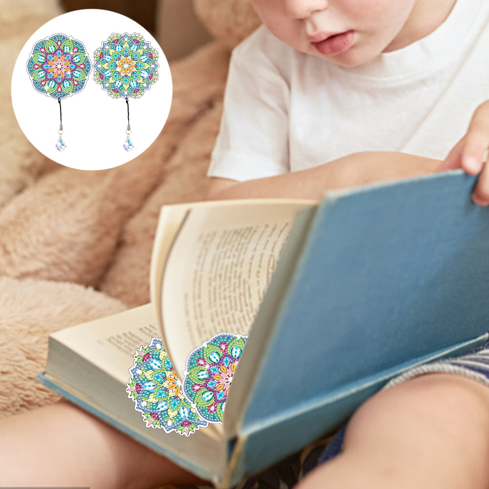 2Pcs Special Shape Colorful Mandala Diamond Painting Bookmark Art Projects