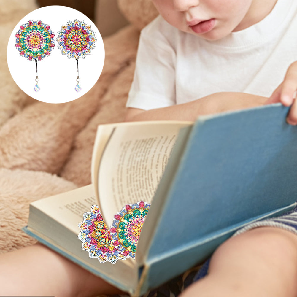 2Pcs Special Shape Colorful Mandala Diamond Painting Bookmark Art Projects