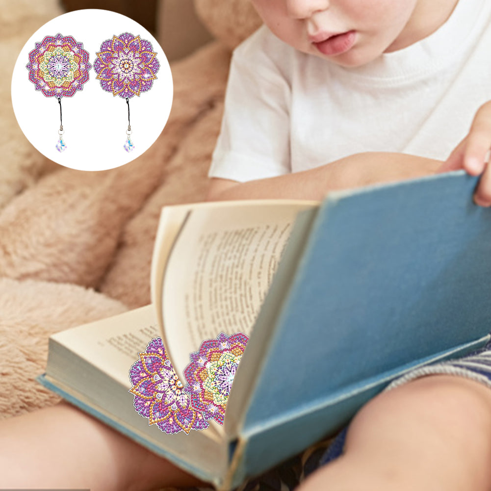 2Pcs Special Shape Colorful Mandala Diamond Painting Bookmark Art Projects