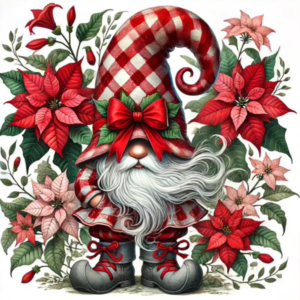Poinsettia Christmas Gnome - Full Round Drill Diamond Painting 40*40CM