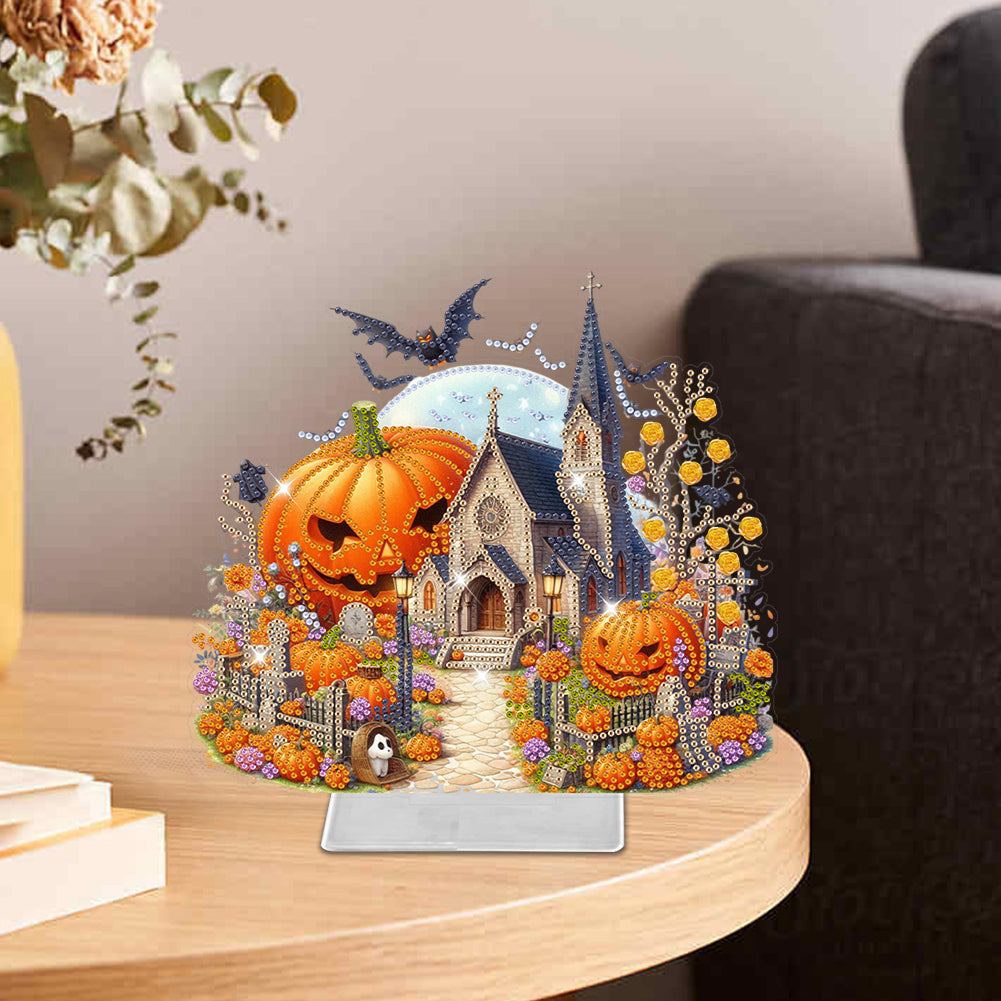 Acrylic Special Shaped Halloween Pumpkin Church 5D DIY Diamond Art Table Decor
