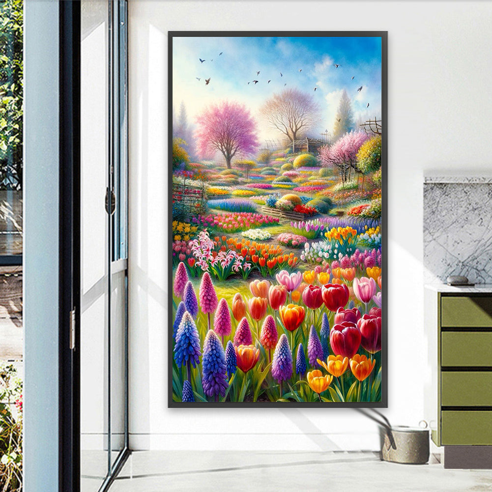 Beautiful Flower Fields - Full AB Round Drill Diamond Painting 40*70CM