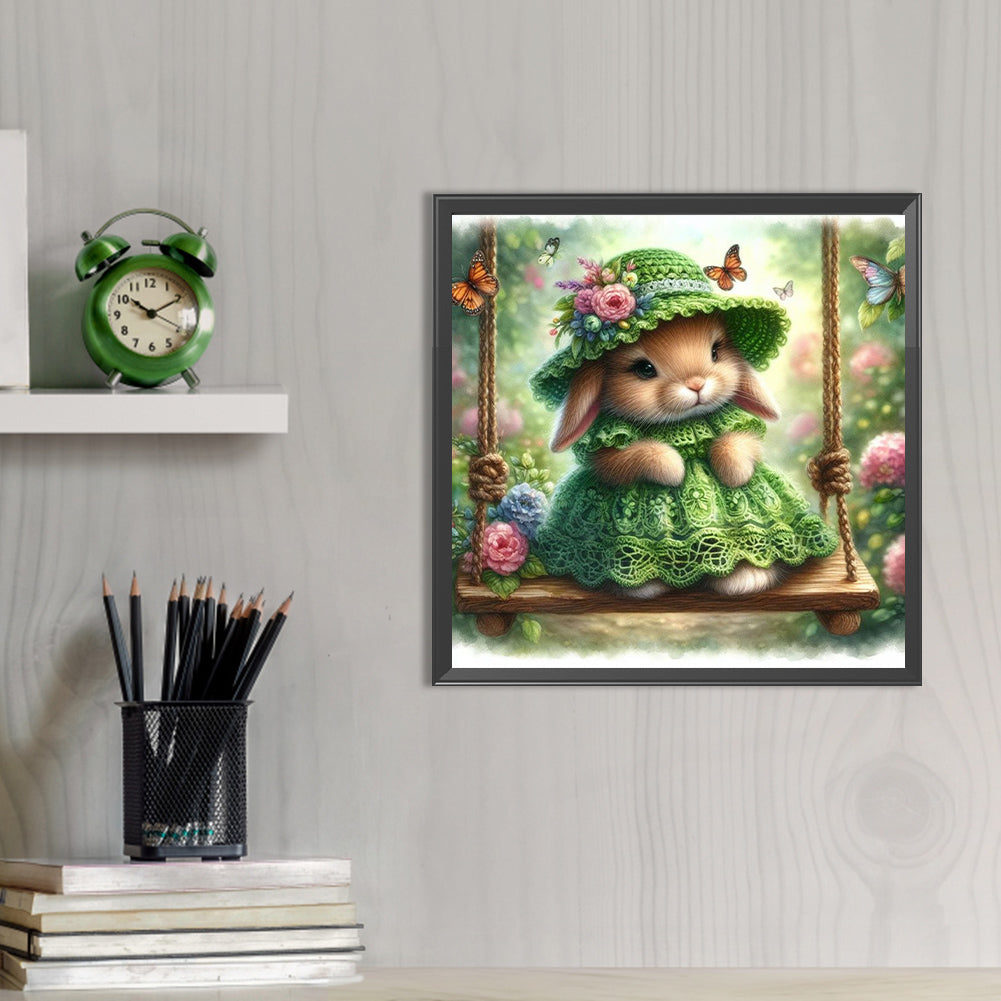Rabbit On The Swing - Full AB Round Drill Diamond Painting 30*30CM