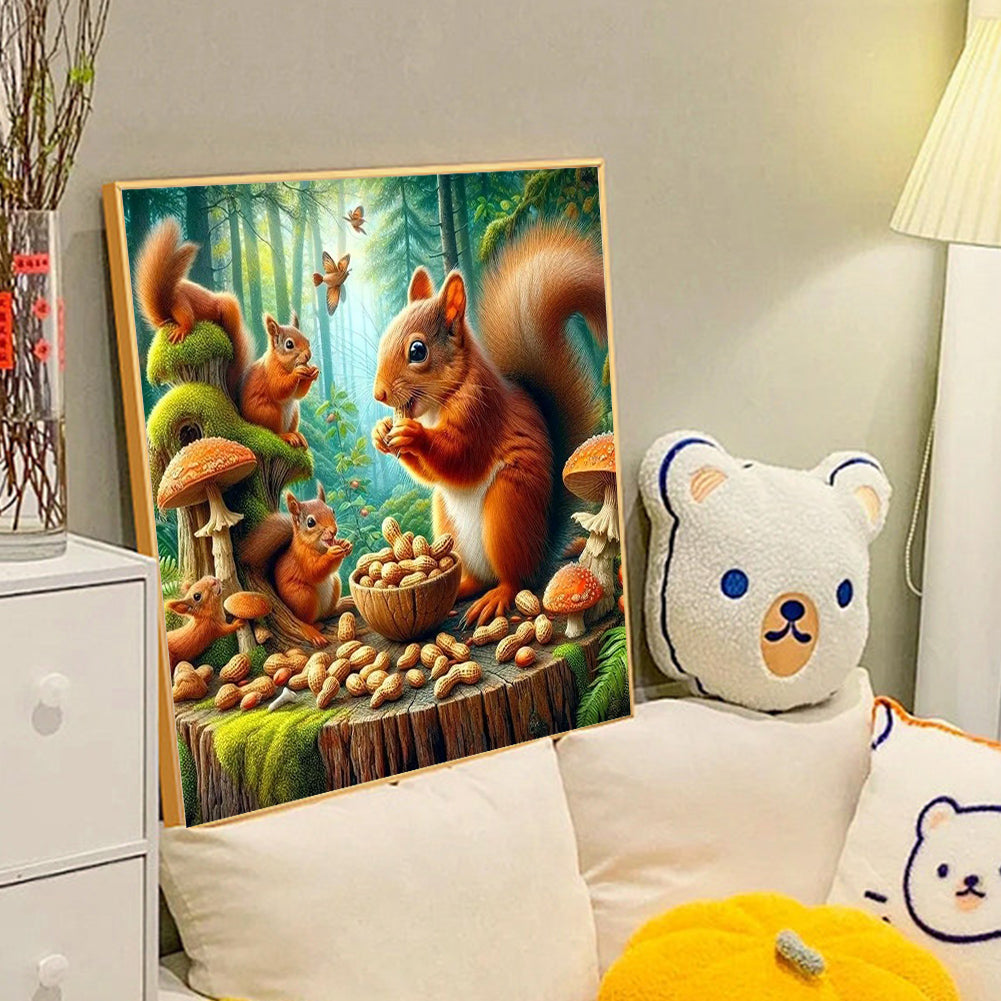 Squirrels Eating Peanuts In Autumn - Full Round Drill Diamond Painting 40*40CM