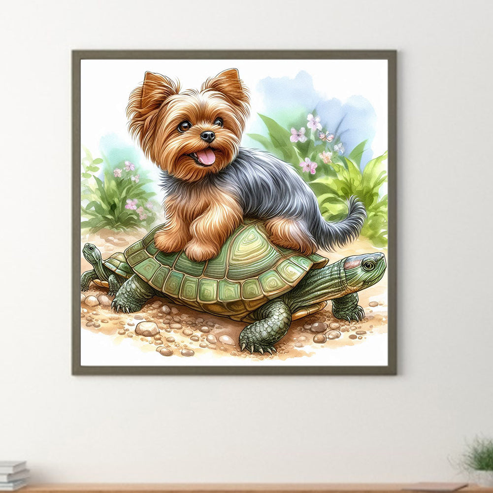 Painted Turtle Yorkshire Terrier - Full Round Drill Diamond Painting 30*30CM