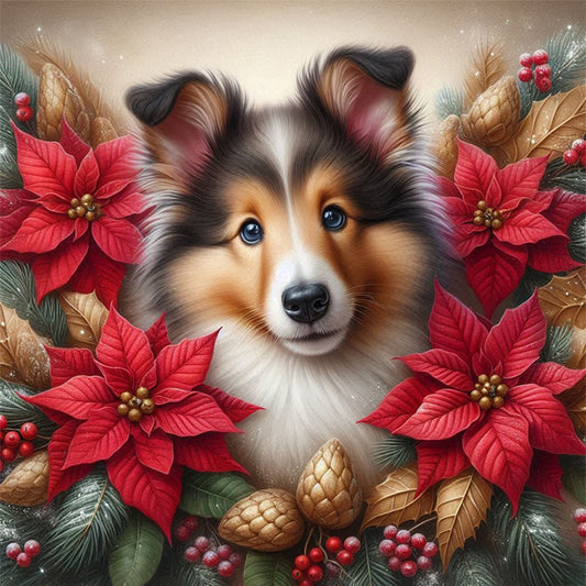 Christmas Poinsettia Dog - Full AB Square Drill Diamond Painting 40*40CM