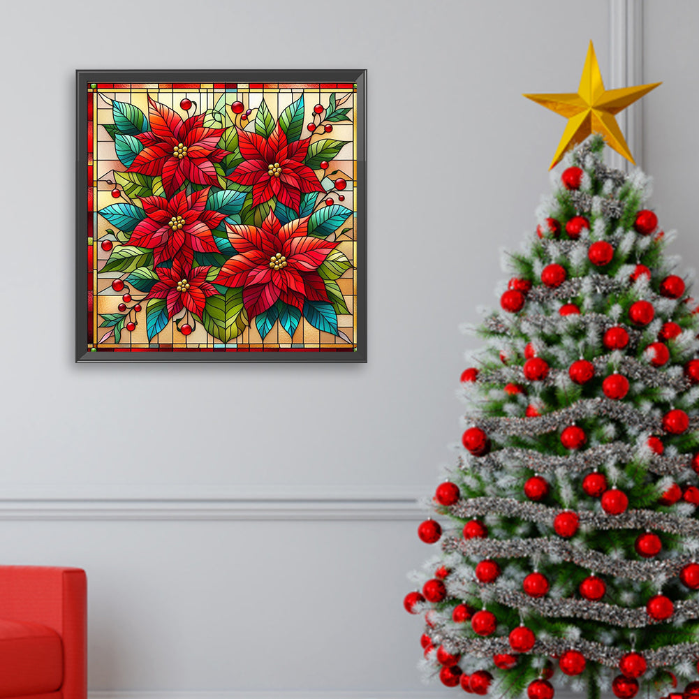 Glass Painting Poinsettia - Full AB Square Drill Diamond Painting 40*40CM