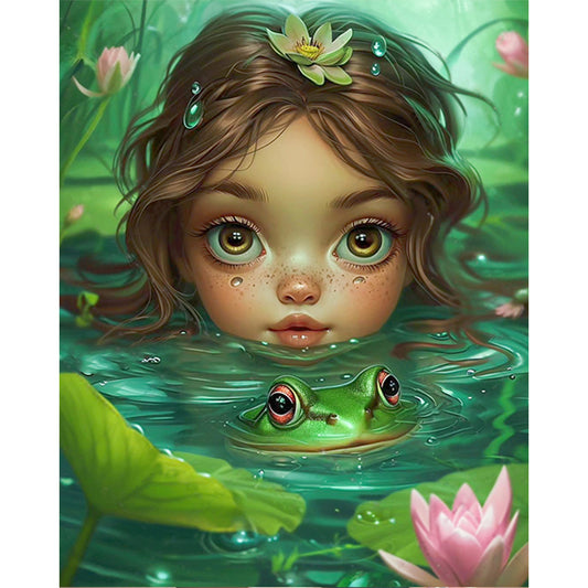 Girl And Frog In Water - Full AB Round Drill Diamond Painting 40*50CM