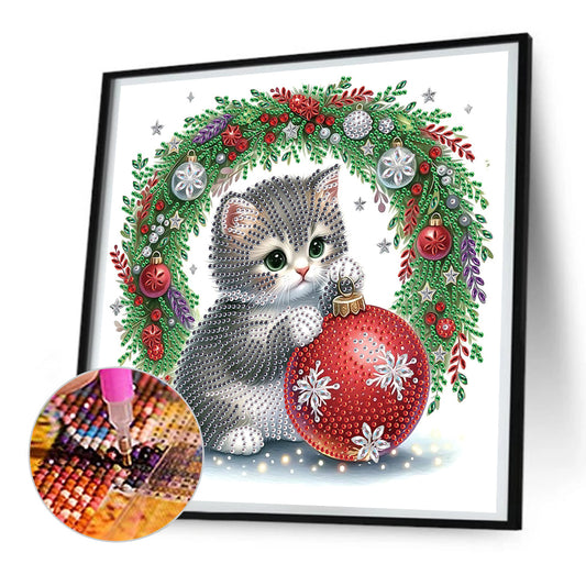 Cute Christmas Cat - Partial Special-Shaped Drill Diamond Painting 30*30CM