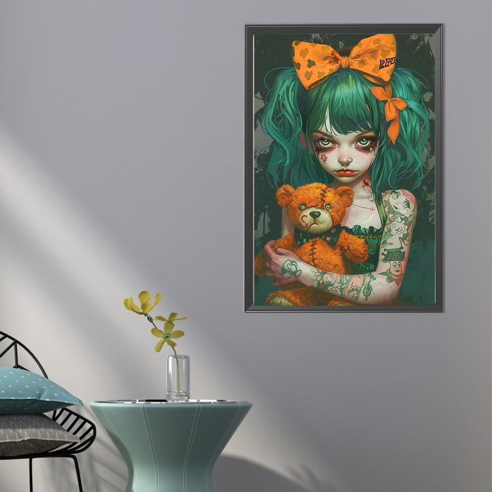 Bear Doll And Girl - Full AB Round Drill Diamond Painting 40*60CM