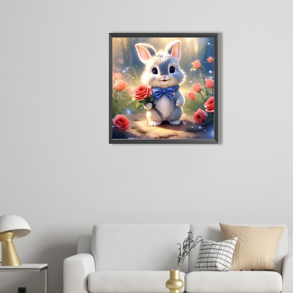 Bunny Holding Flower - Full AB Round Drill Diamond Painting 30*30CM