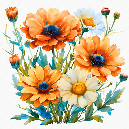 Orange Daisy - Full Square Drill Diamond Painting 30*30CM