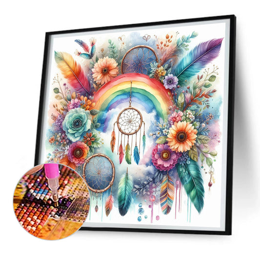 Rainbow Floral Dream Catcher - Full Round Drill Diamond Painting 30*30CM