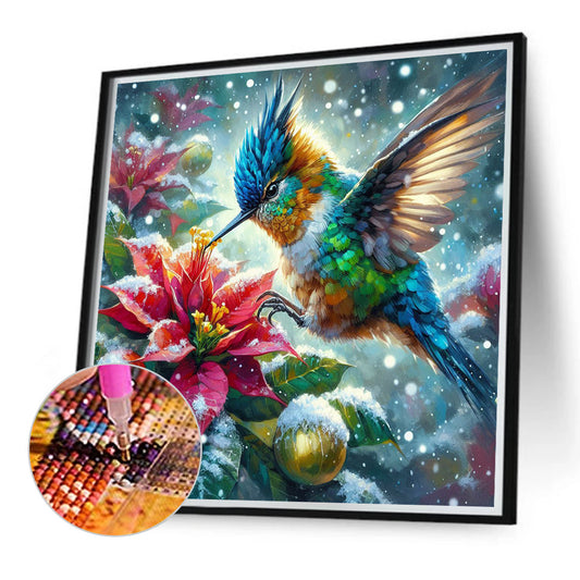 Poinsettia Hummingbird - Full Round Drill Diamond Painting 40*40CM