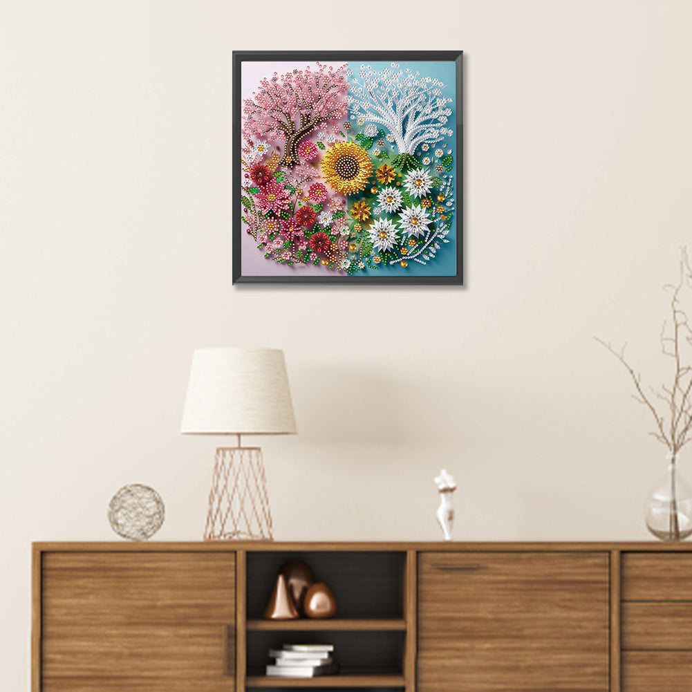 Paper-Cut Wind Pink White Tree - Partial Special-Shaped Drill Diamond Painting 30*30CM