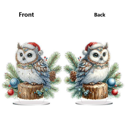 Acrylic Special Shape Christmas Owl Diamond Painting Tabletop Ornaments Kit