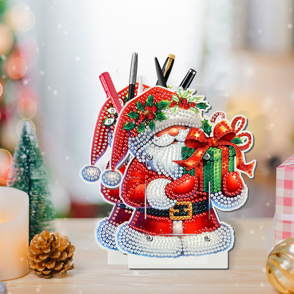 Acrylic Special Shape Double Side Santa Claus Diamond Painting Pencil Holder