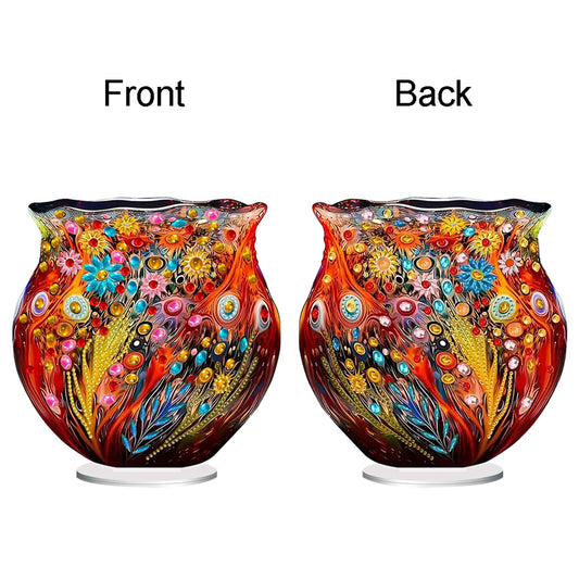 Acrylic Special Shape Colorful Flower Diamond Painting Vase for Home Decor (A)