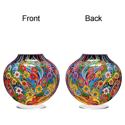 Acrylic Special Shape Colorful Flower Diamond Painting Vase for Home Decor (D)