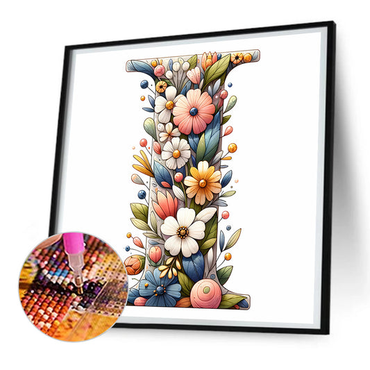 Flower Letter I - Full Round Drill Diamond Painting 30*30CM