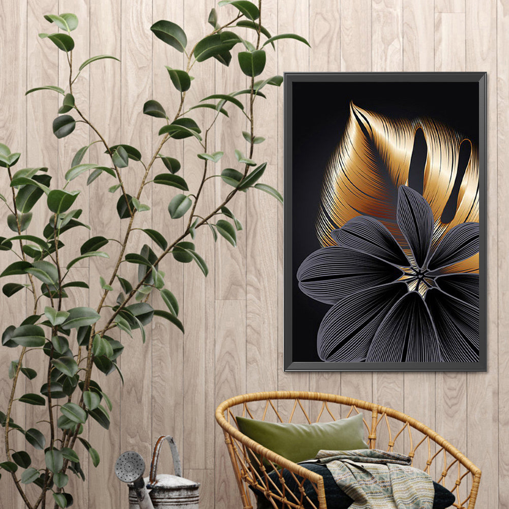 Black And Gold Flowers - Full Square Drill Diamond Painting 40*60CM