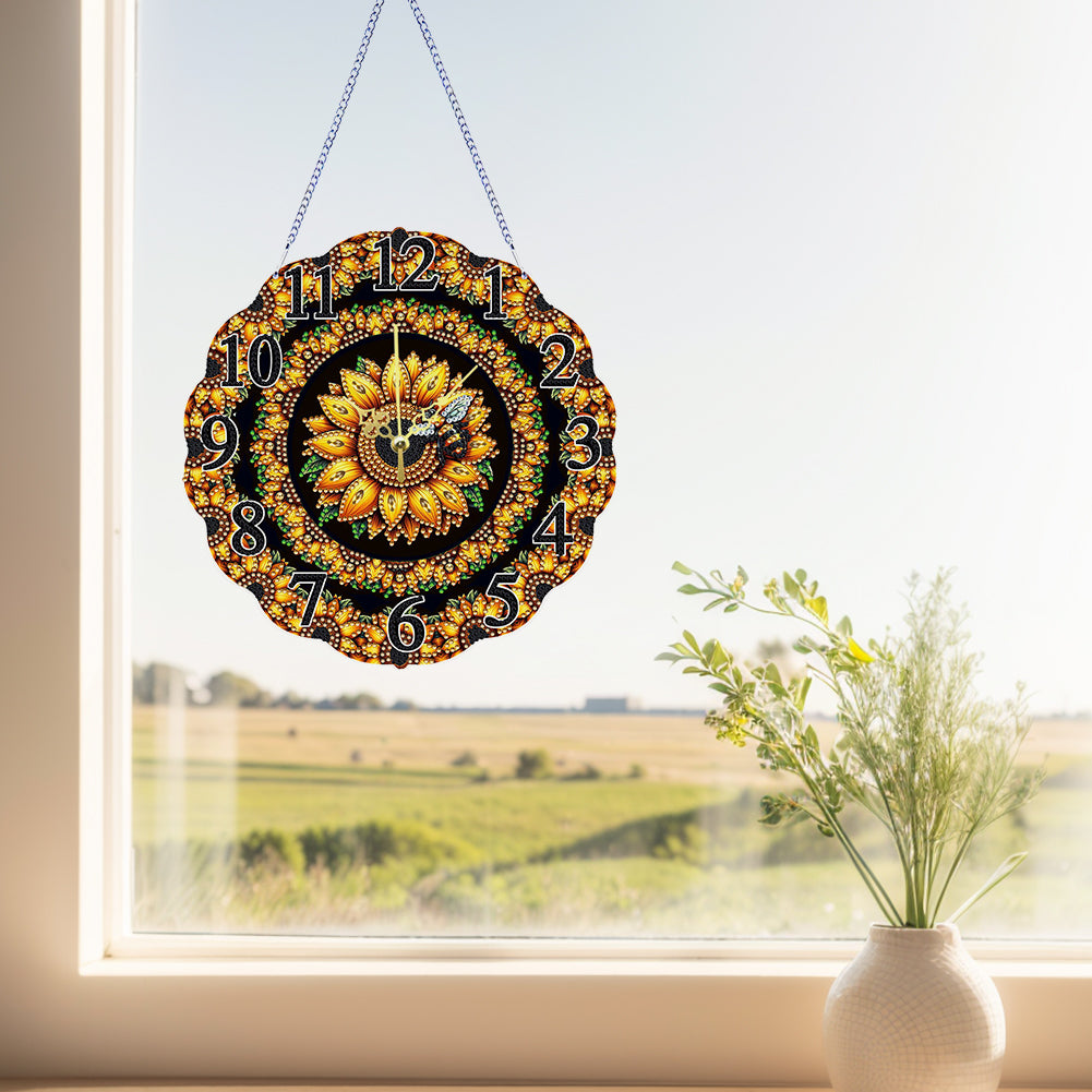 Special Shape Sunflower Bee DIY Diamond Painting Hanging Clock for Home Decor