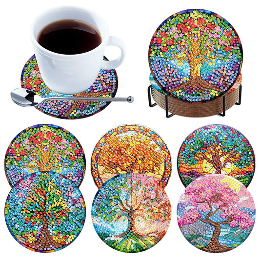 6Pcs Wooden Tree Of Life Diamond Painting Coasters for Adults Beginners